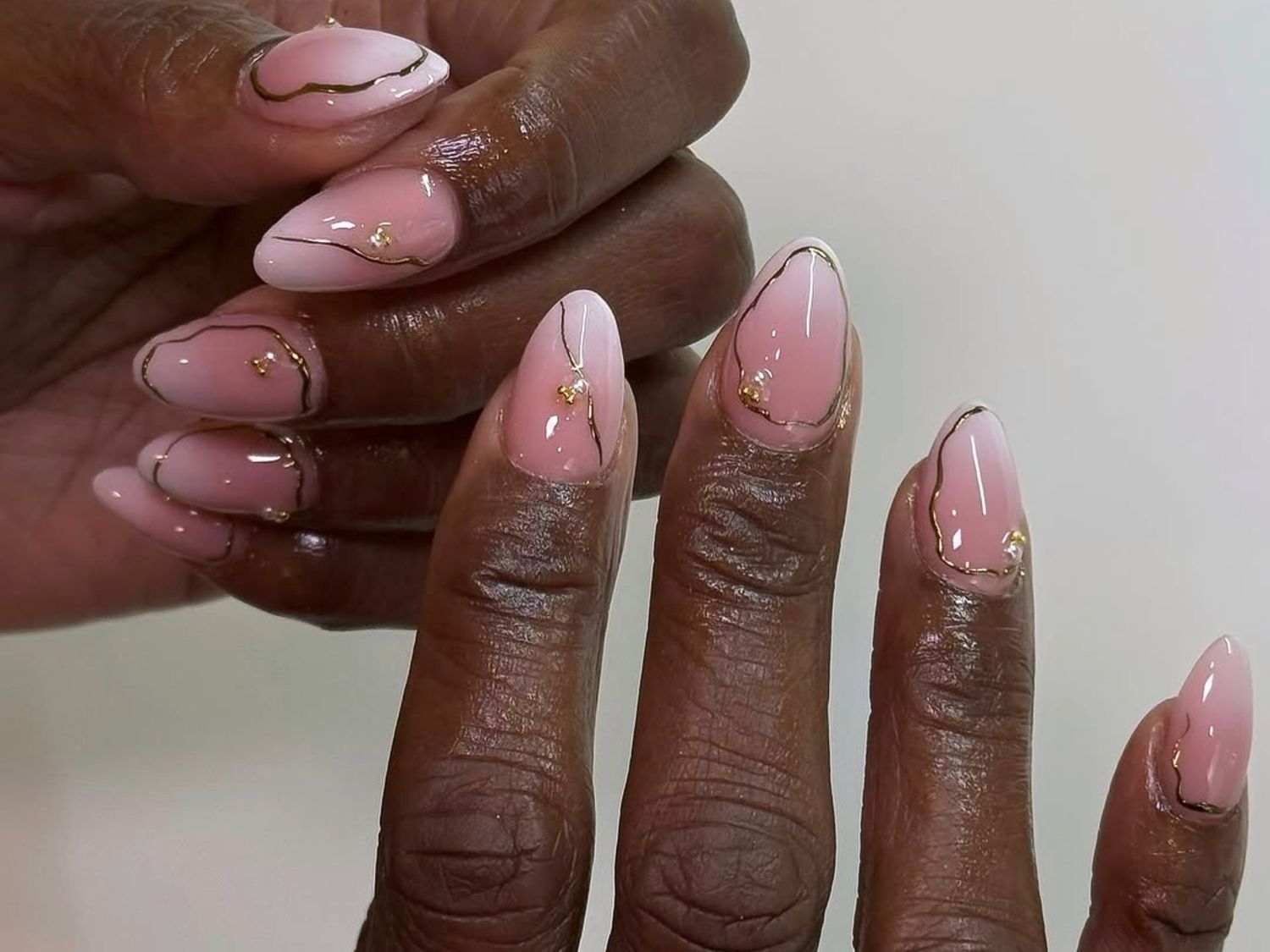 Pink White Ombre with Gold Accents Pink White Ombre with Gold Accents — Winter Ombre Nails