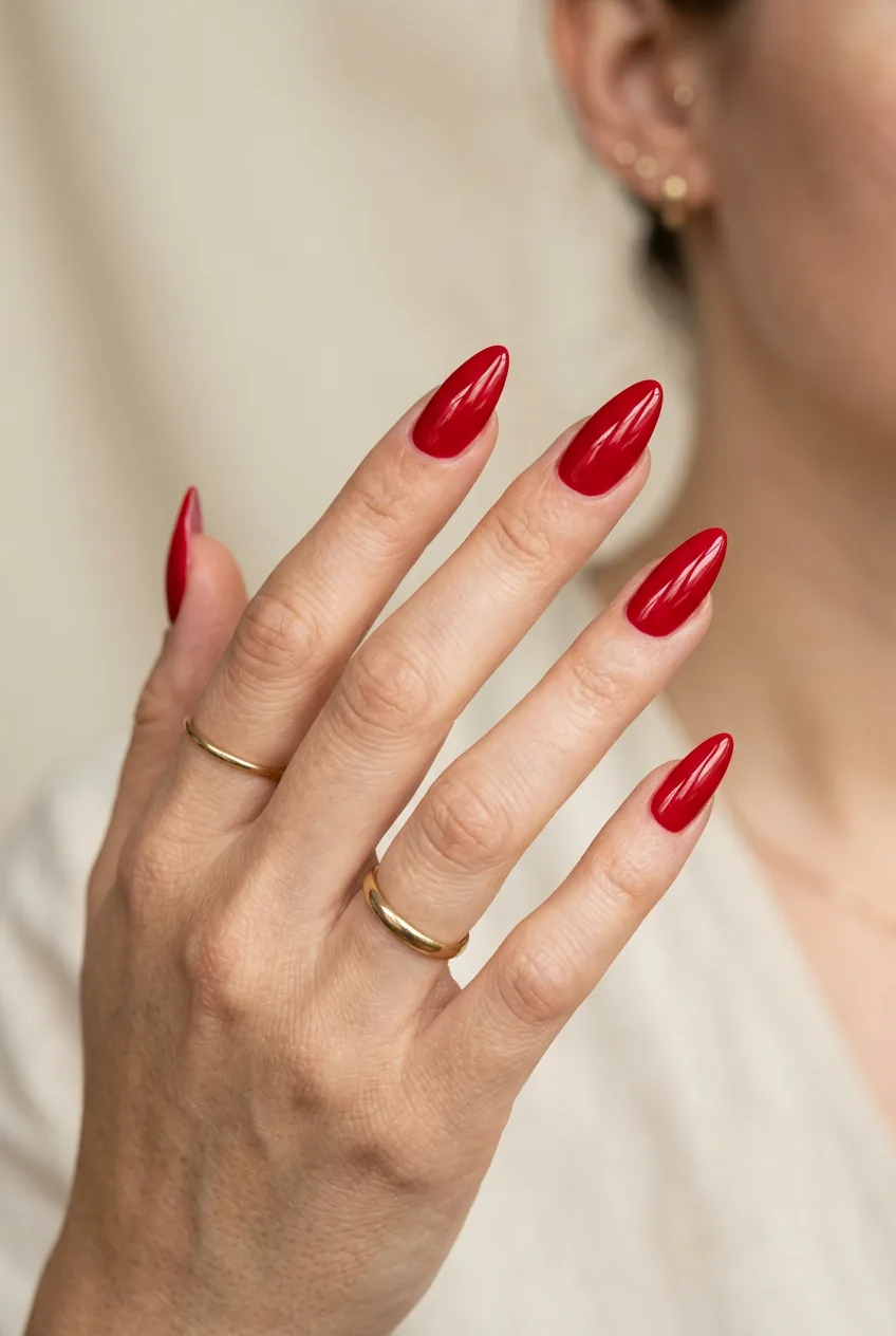 Vibrant Opaque Cherry Red Stilettos — Cherry Red Nails