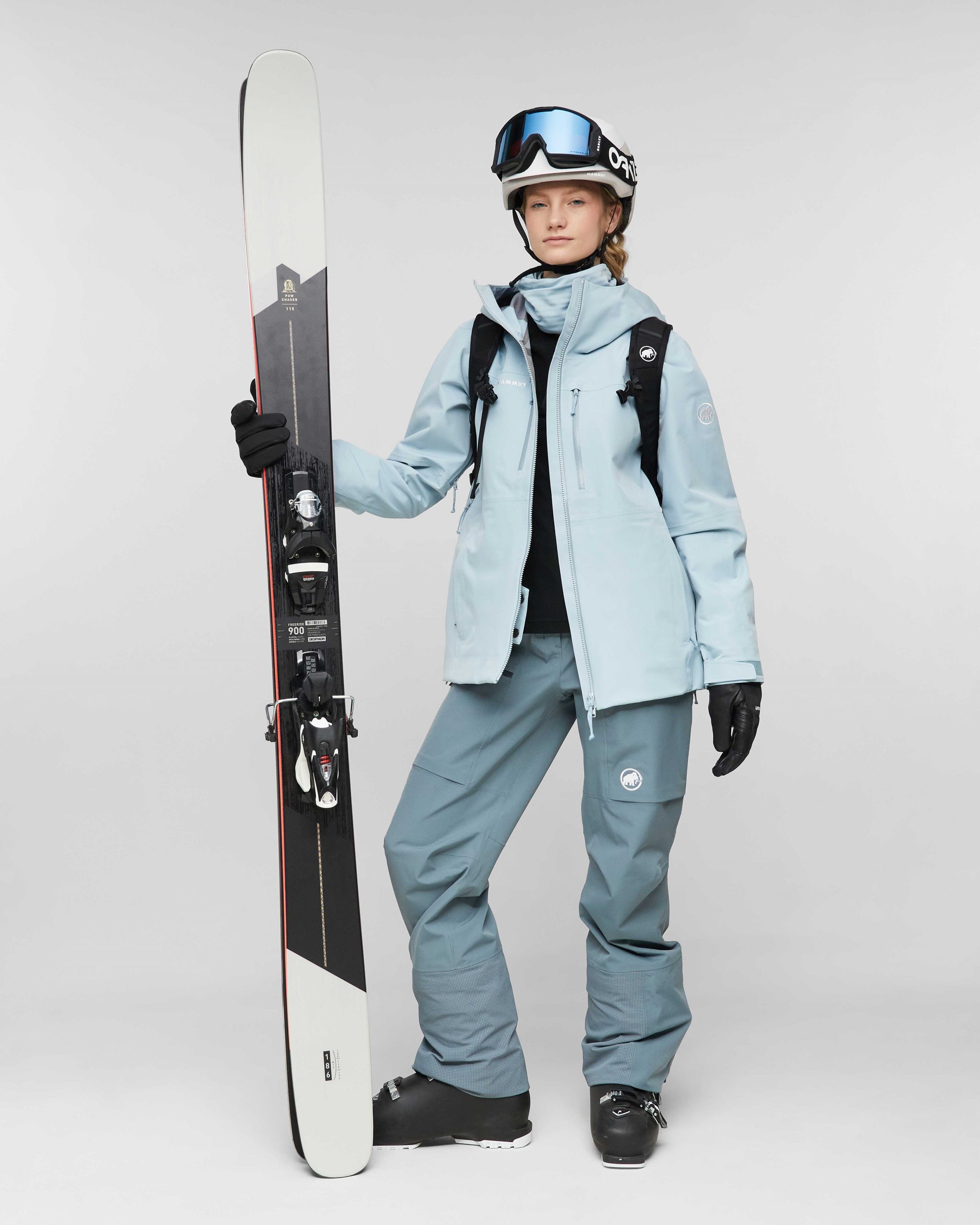 Light Blue Hooded Ski Suit with Black Accents Light Blue Hooded Ski Suit with Black Accents — Ski Outfits