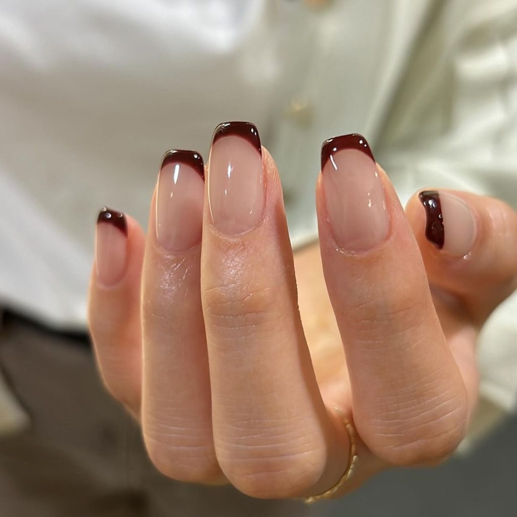 Medium Square Deep Brown French Nails — Everyday Winter Nails