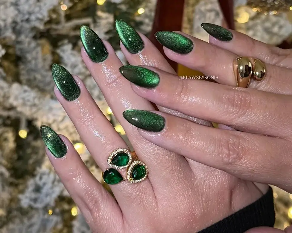 Medium Stiletto Intense Emerald Cat Eye Medium Stiletto Intense Emerald Cat Eye — Emerald Green Nails