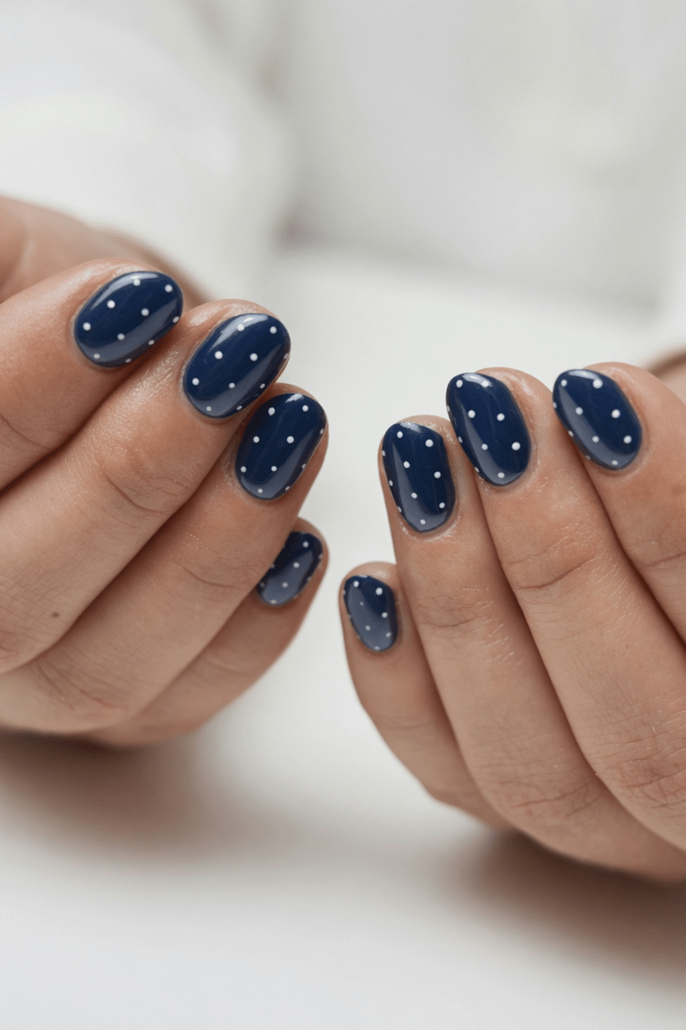 Medium Oval Dark Blue Polka Dot Nails — Simple Nail Designs