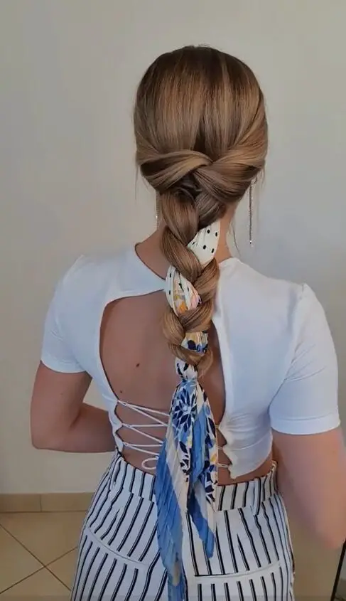 Blonde Long Braid with Silk Scarf Blonde Long Braid with Silk Scarf — Winter Hairstyles with Scarf