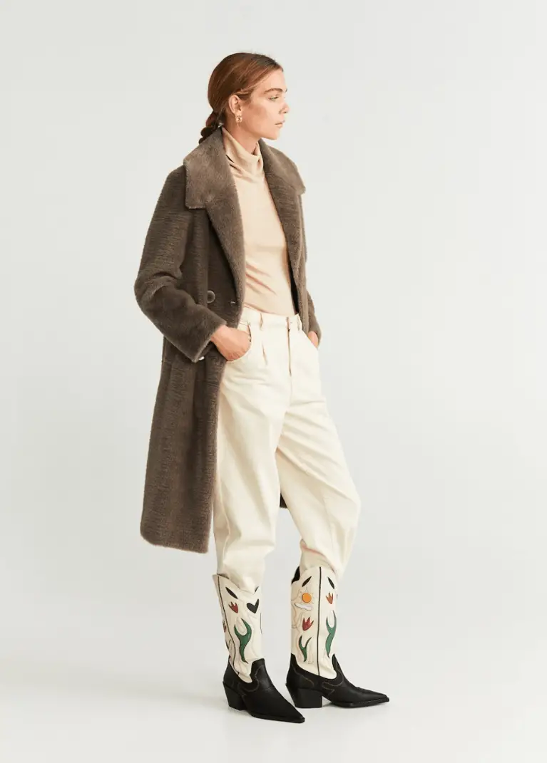Grey Teddy Coat with Beige Turtleneck and Cream Trousers Grey Teddy Coat with Beige Turtleneck and Cream Trousers — Teddy Coat Outfits