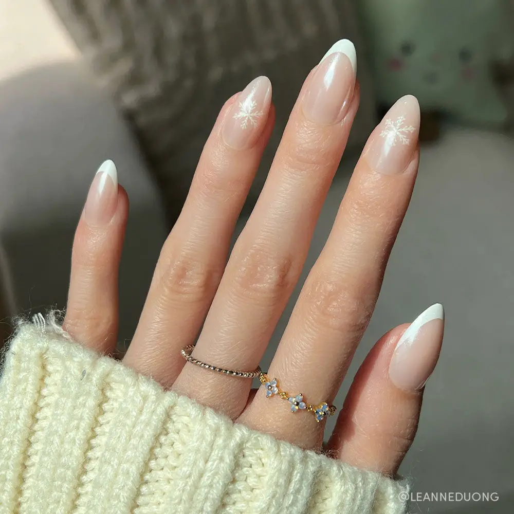 Snowflake French Almond Nails Snowflake French Almond Nails — Winter Acrylic Nails