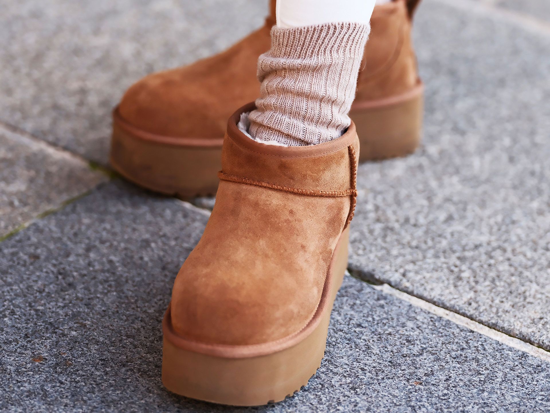 Platform Uggs with Ribbed Socks for a Textured Look — Ugg Boots Outfits