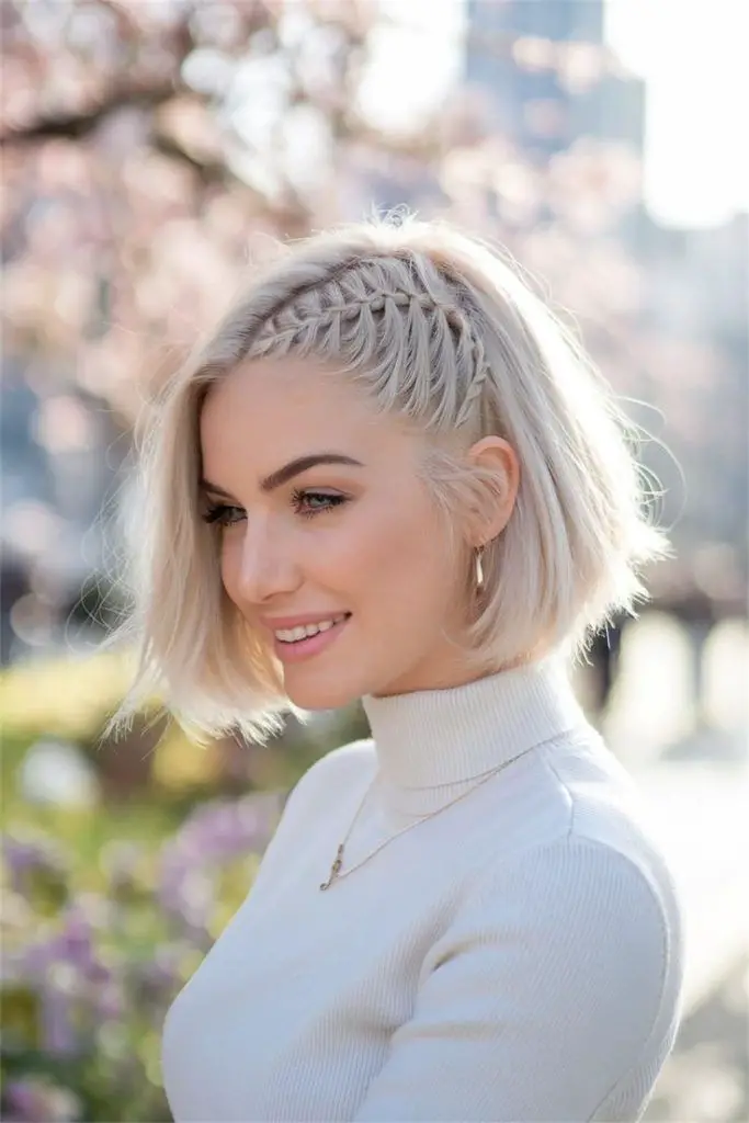 Platinum Blonde Bob With Braided Accent Platinum Blonde Bob With Braided Accent — Winter Hairstyles