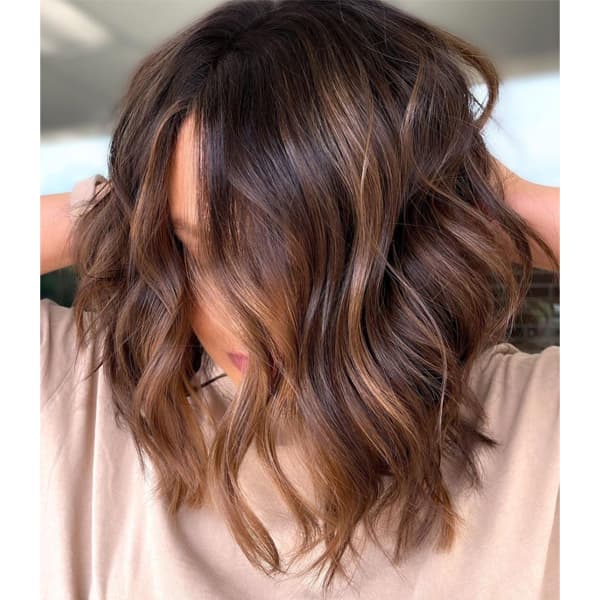 Collarbone Lob Dark Brown Caramel Balayage Collarbone Lob Dark Brown Caramel Balayage — Winter Balayage