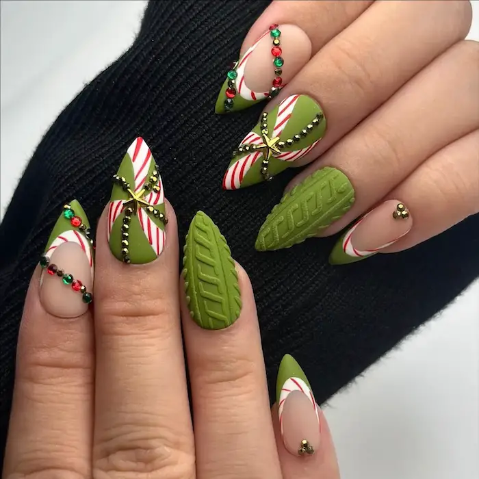 Matte With Glossy Accents And Gems Visual Idea — Sweater Nails