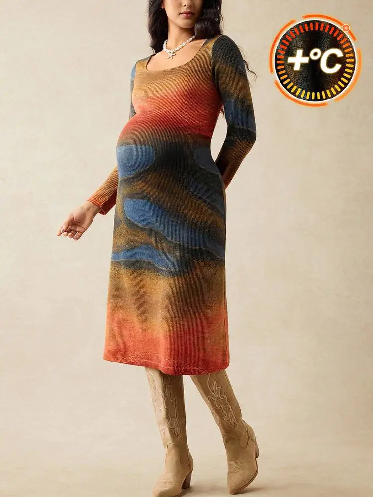 Tie-Dye Maternity Dress with Cowboy Boots Tie-Dye Maternity Dress with Cowboy Boots — Winter Maternity Outfits