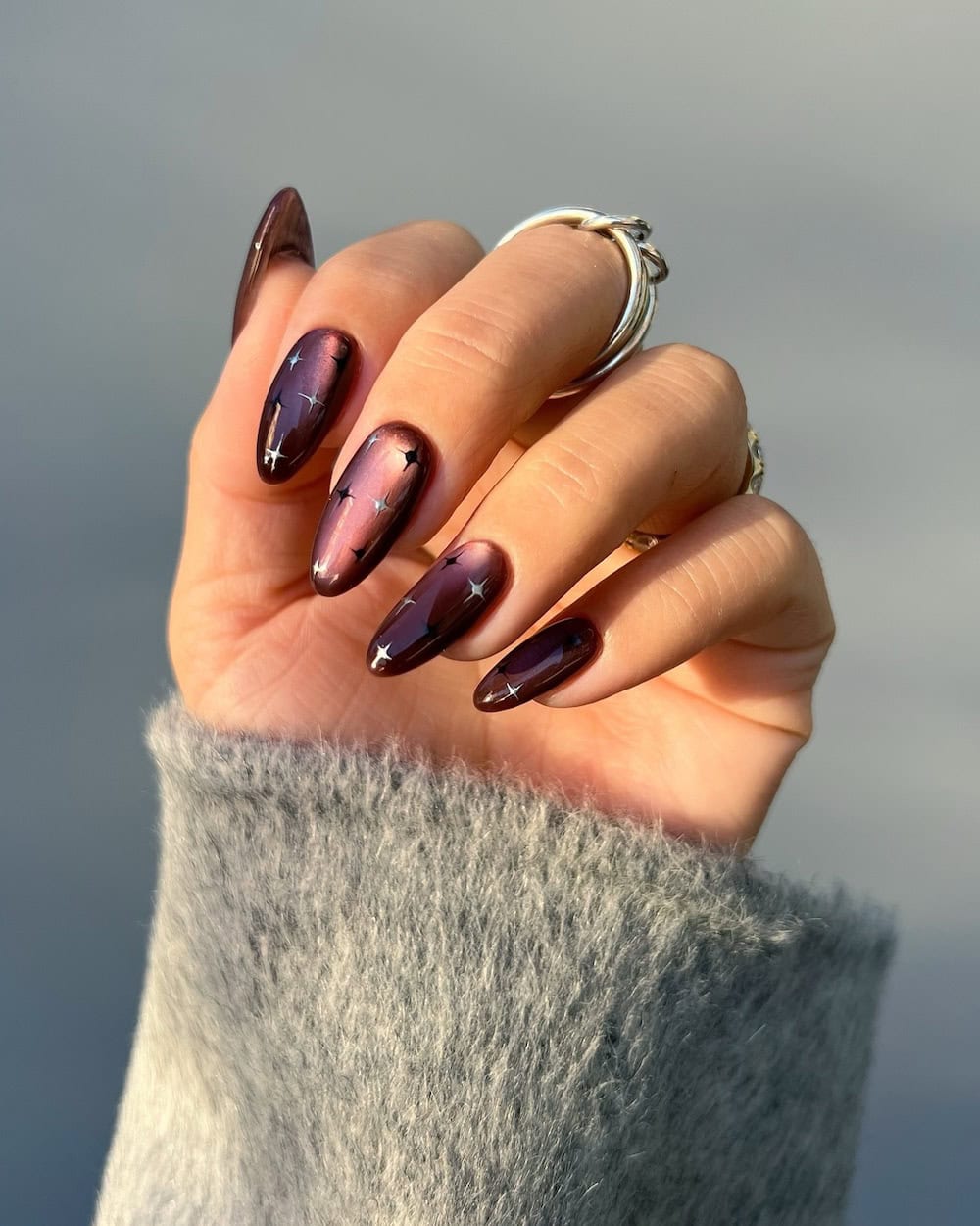 Chrome Glitter Visual Idea — Dark Winter Nails