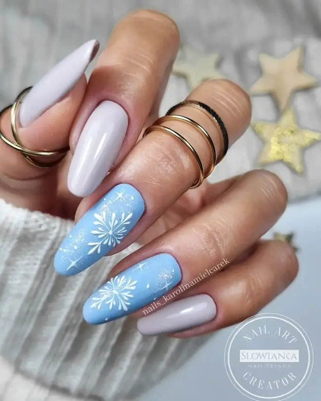 Chic Light Blue Matte Snowflake Glitter Chic Light Blue Matte Snowflake Glitter — Winter Nail Designs