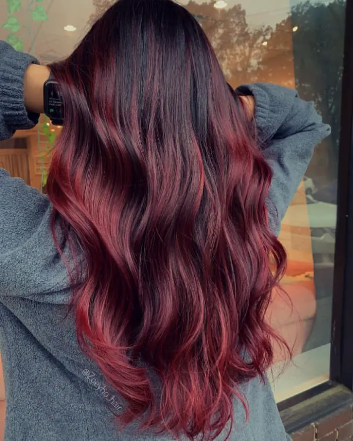 Mid-Back Dark Brown to Deep Red Ombre Mid-Back Dark Brown to Deep Red Ombre — Winter Ombre Hair
