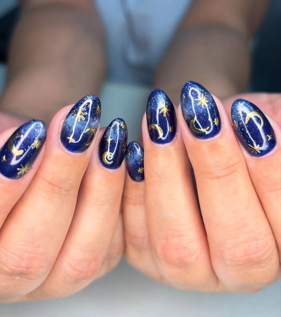 Gold Foil Stars And Moons Visual Idea Gold Foil Stars And Moons Visual Idea — Blue Nail Inspo
