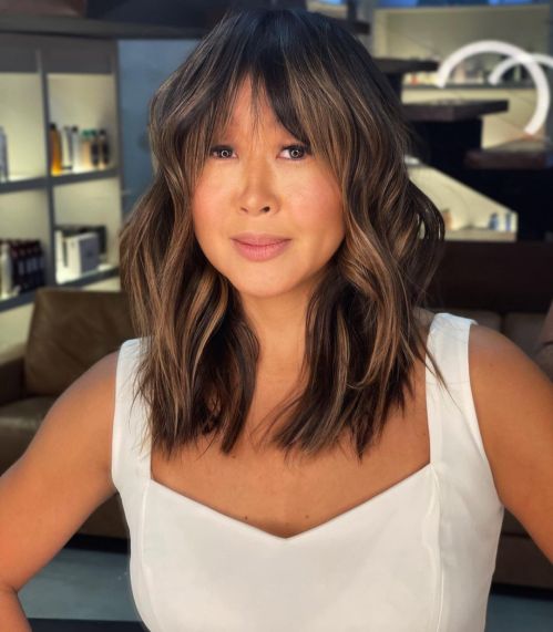 Collarbone Shag With Caramel Highlights — Winter Haircuts for Women Over 40