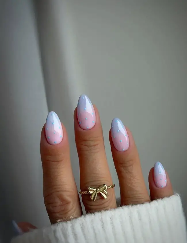 Pink Blue Gradient Polka Dots Pink Blue Gradient Polka Dots — Trendy Almond Nail Designs