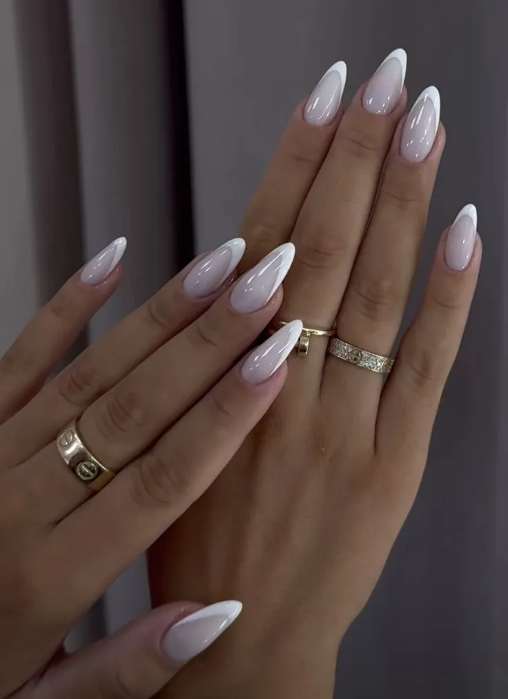 Medium Almond White Floral Art French Medium Almond White Floral Art French — French Nail Designs