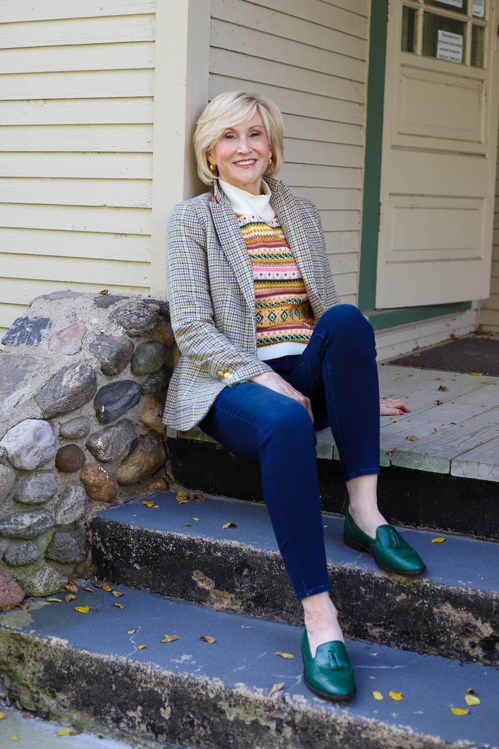 Fair Isle with Plaid Blazer and Loafers Fair Isle with Plaid Blazer and Loafers — Fair Isle Sweater Outfits