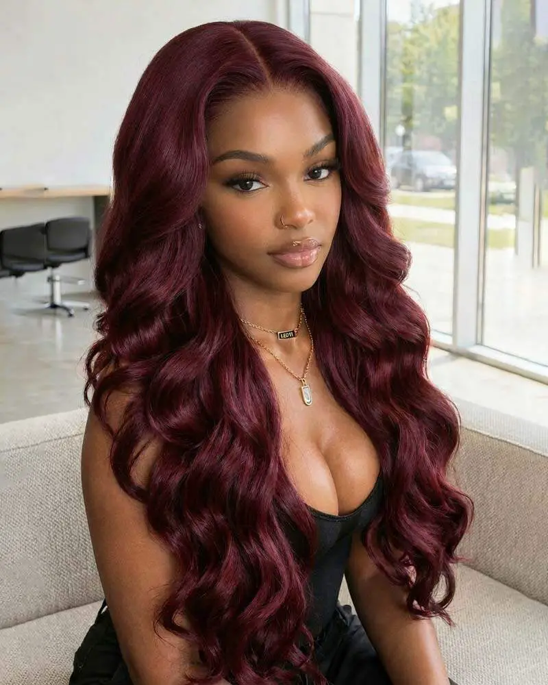 Deep Burgundy Red Loose Waves Deep Burgundy Red Loose Waves — Winter Auburn Hair Color