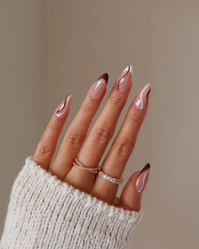 Nude with Abstract Brown Swirls — Brown Nail Designs