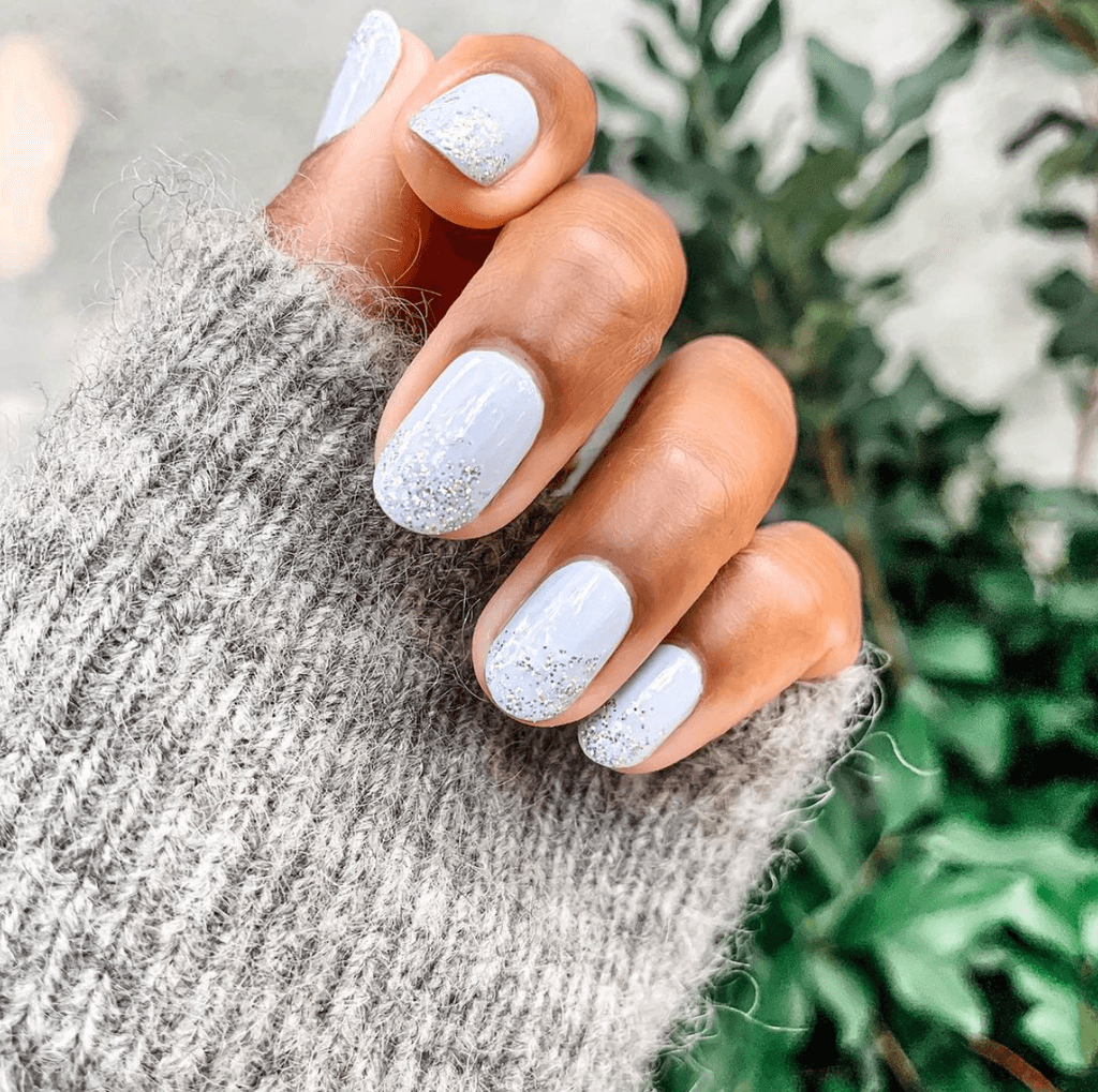 Light Blue Glitter Tips Light Blue Glitter Tips — Short Winter Gel Nails