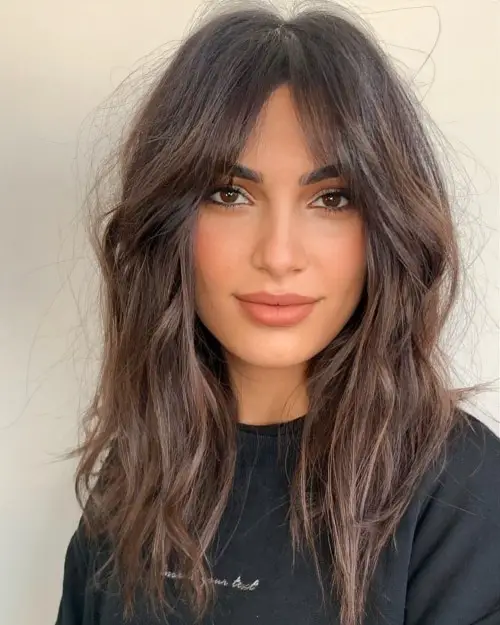 Collarbone Dark Brown Long Shag Collarbone Dark Brown Long Shag — Winter Haircuts for Oval Faces
