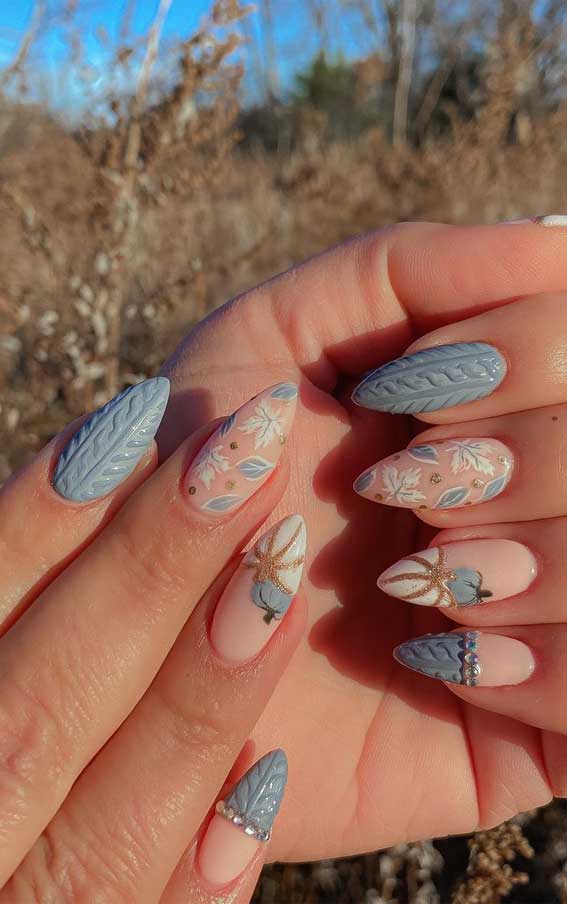 Matte Subtle Shimmer On Leaves Visual Idea — Sweater Nails