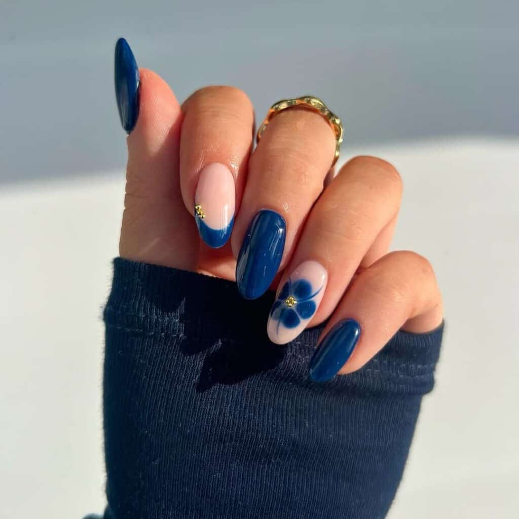 Medium Oval Visual Idea — Navy Blue Nails