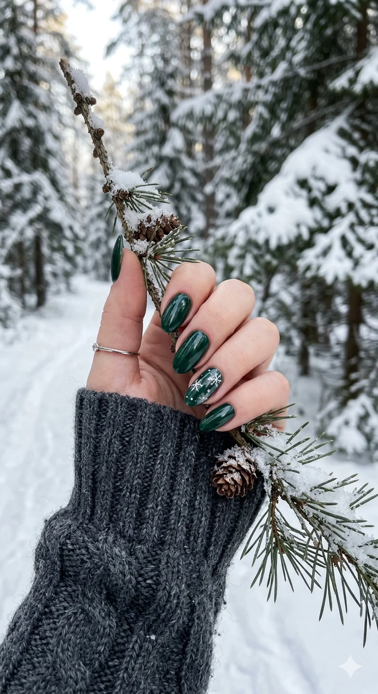 Deep Green Snowflake Accent Deep Green Snowflake Accent — Winter Nails