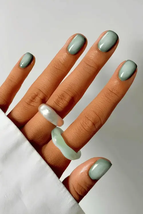Muted Sage Green Glossy Oval Nails Muted Sage Green Glossy Oval Nails — Winter Nail Colors for Women Over 50