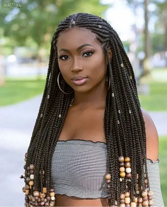 Black Box Braids With Beads and Cuffs — Winter Protective Hairstyles
