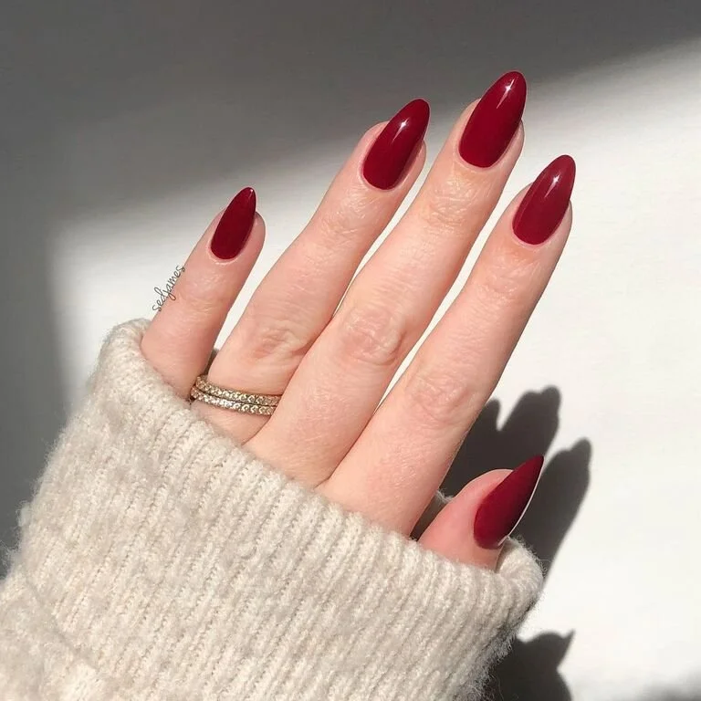 Sophisticated Deep Red Almonds Sophisticated Deep Red Almonds — Winter Red Nails