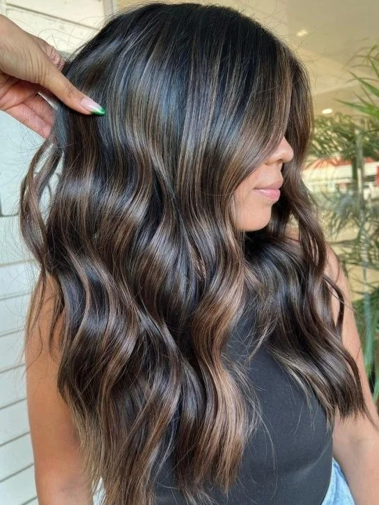 No Bangs Dark Espresso Brown with Cool Highlights No Bangs Dark Espresso Brown with Cool Highlights — Winter Brown Hair Colors