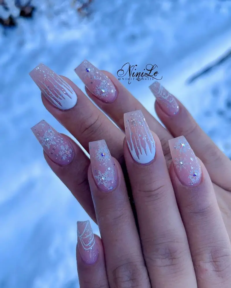Sheer Pink White Iridescent Accents Visual Idea Sheer Pink White Iridescent Accents Visual Idea — Winter Coffin Nails