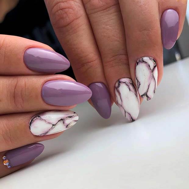 Marble Silver Line Almonds Marble Silver Line Almonds — Almond Nail Designs