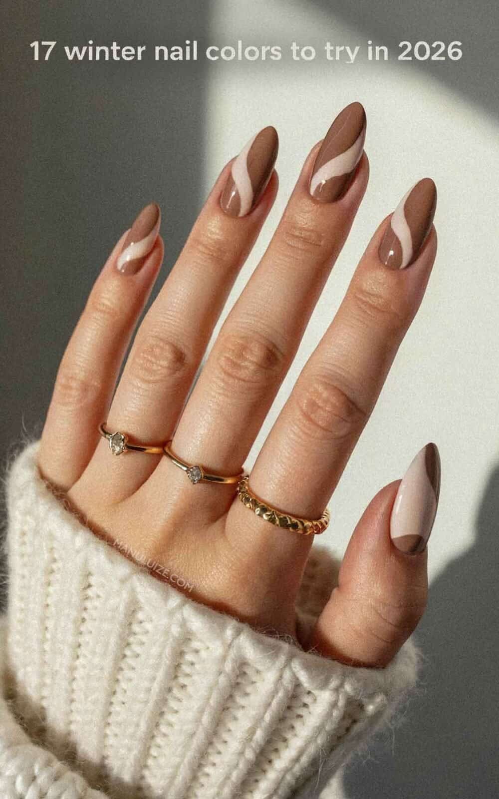 Brown and Beige Swirl Glossy Nails Brown and Beige Swirl Glossy Nails — Winter Nail Colors for Women Over 50