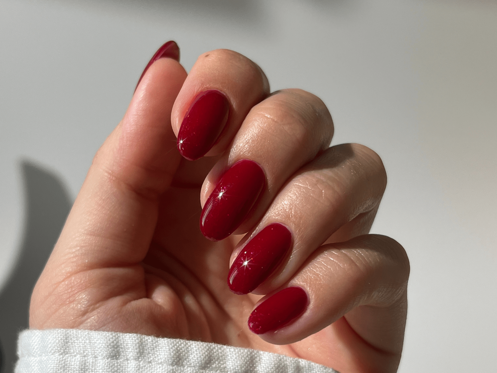 High Gloss Deep Opaque Cherry Red Oval Nails — Cherry Red Nails