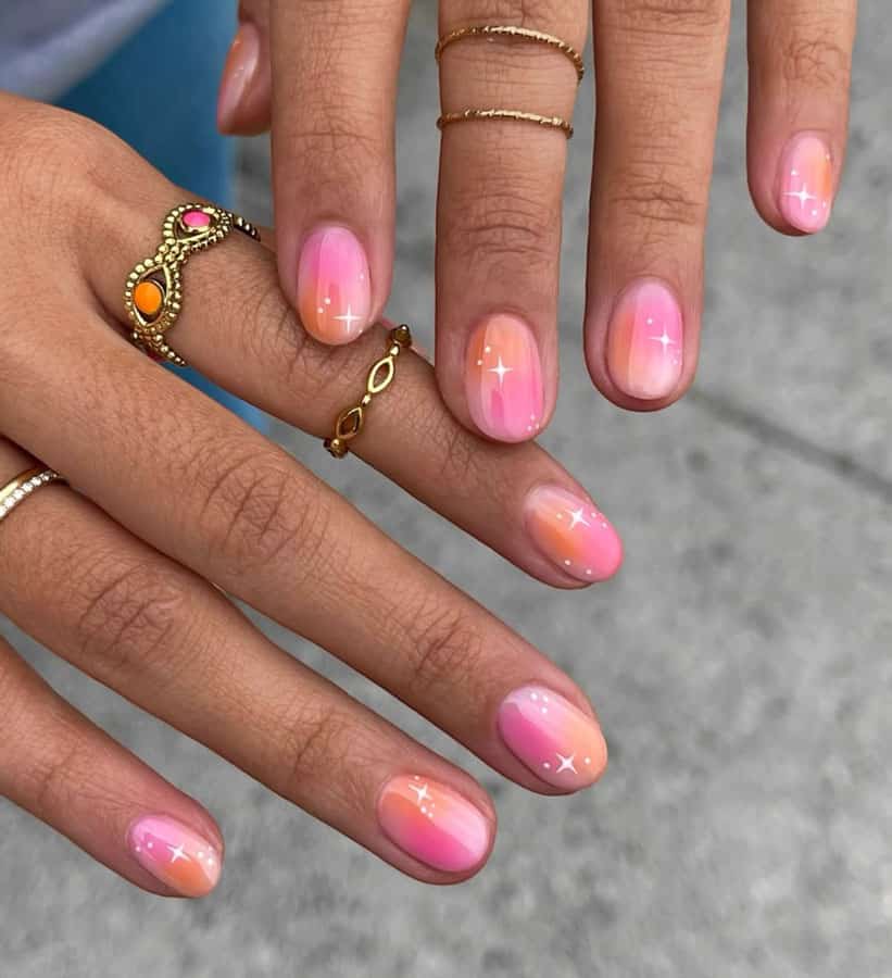 Glitter Star Gradient Short Oval Nails Glitter Star Gradient Short Oval Nails — Cute Nail Designs
