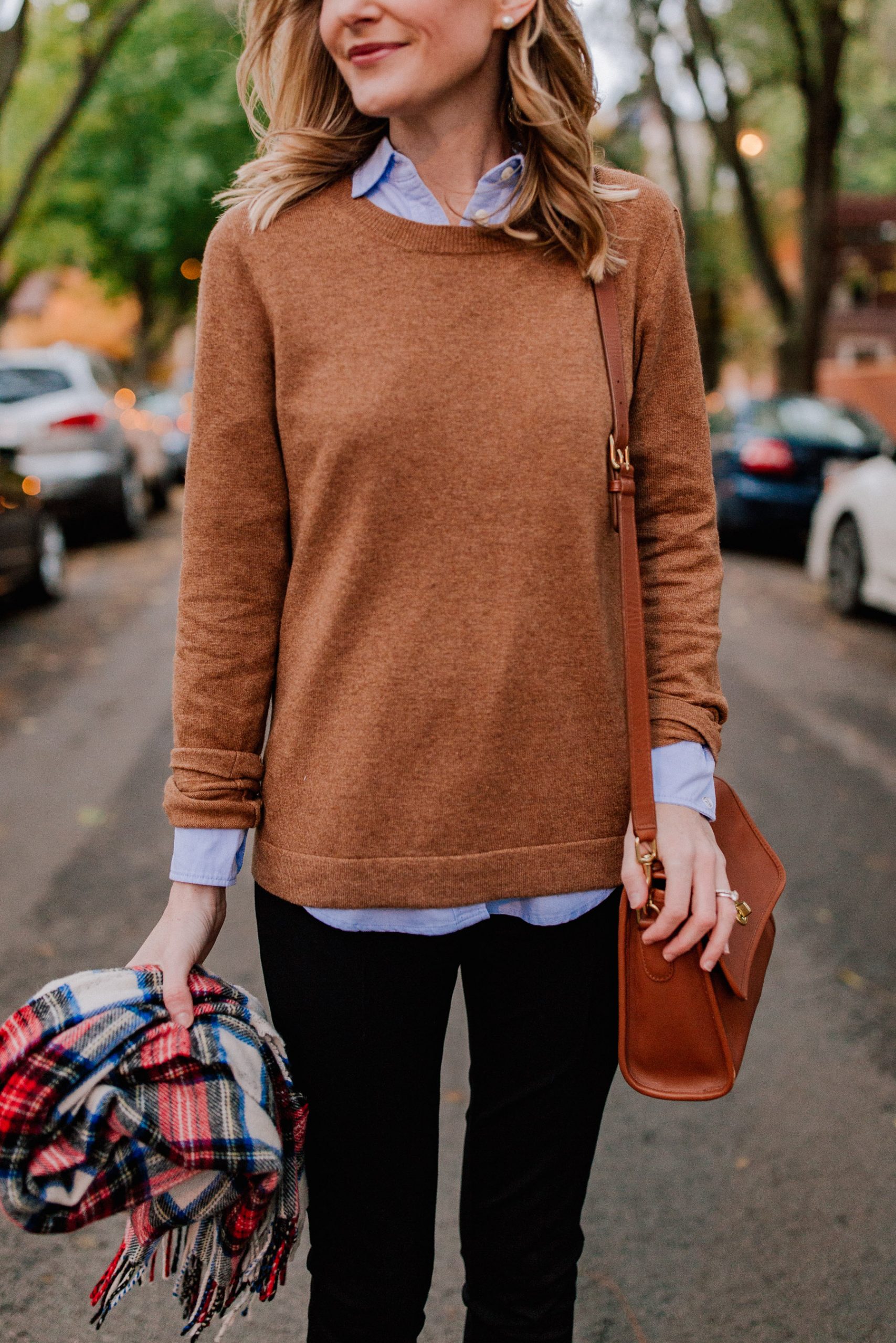 Brown Crewneck Sweater Over Collared Shirt Brown Crewneck Sweater Over Collared Shirt — Sweater Outfits