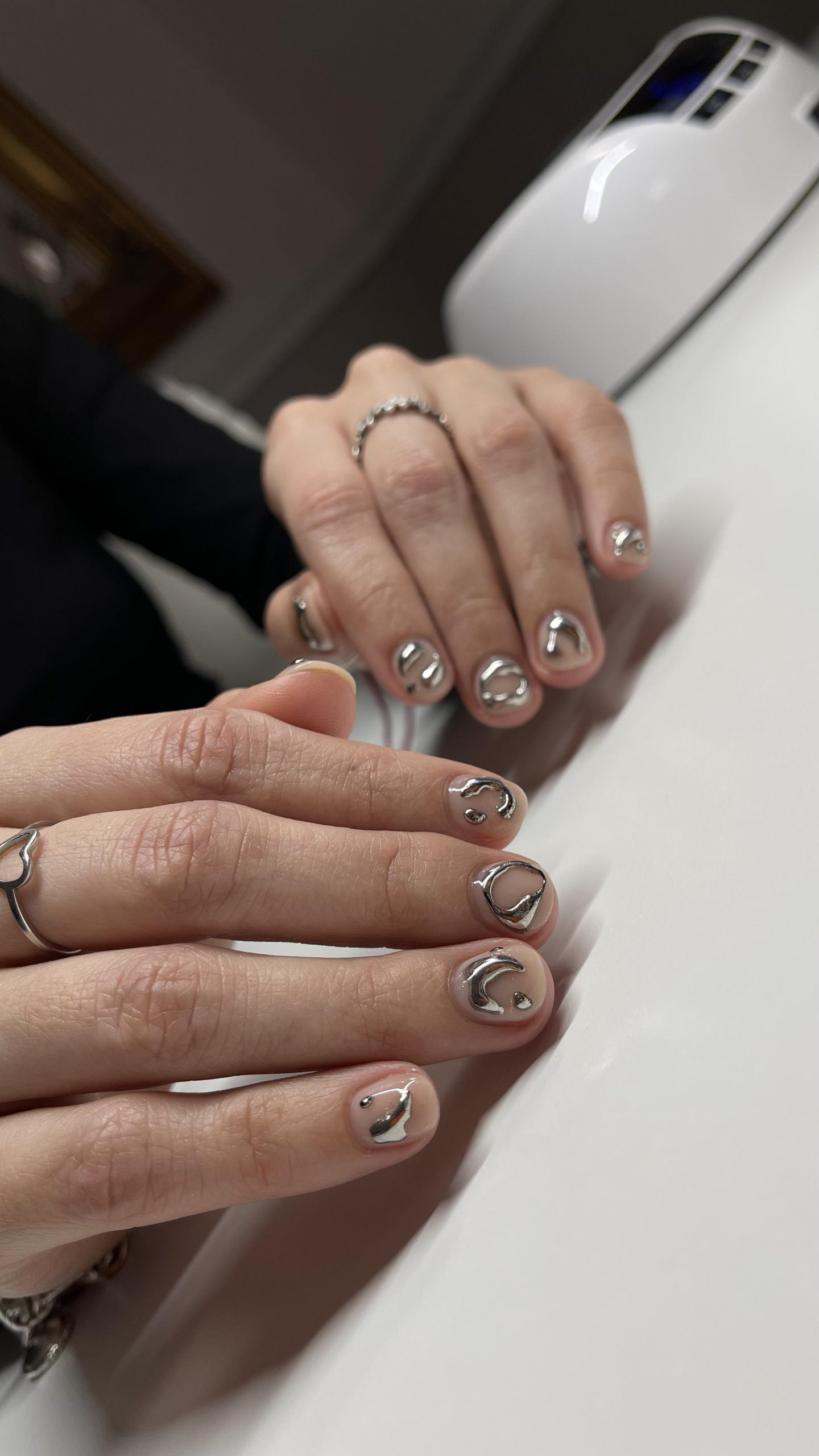 Short Rounded Melted Metal Chrome — Chrome Nail Designs