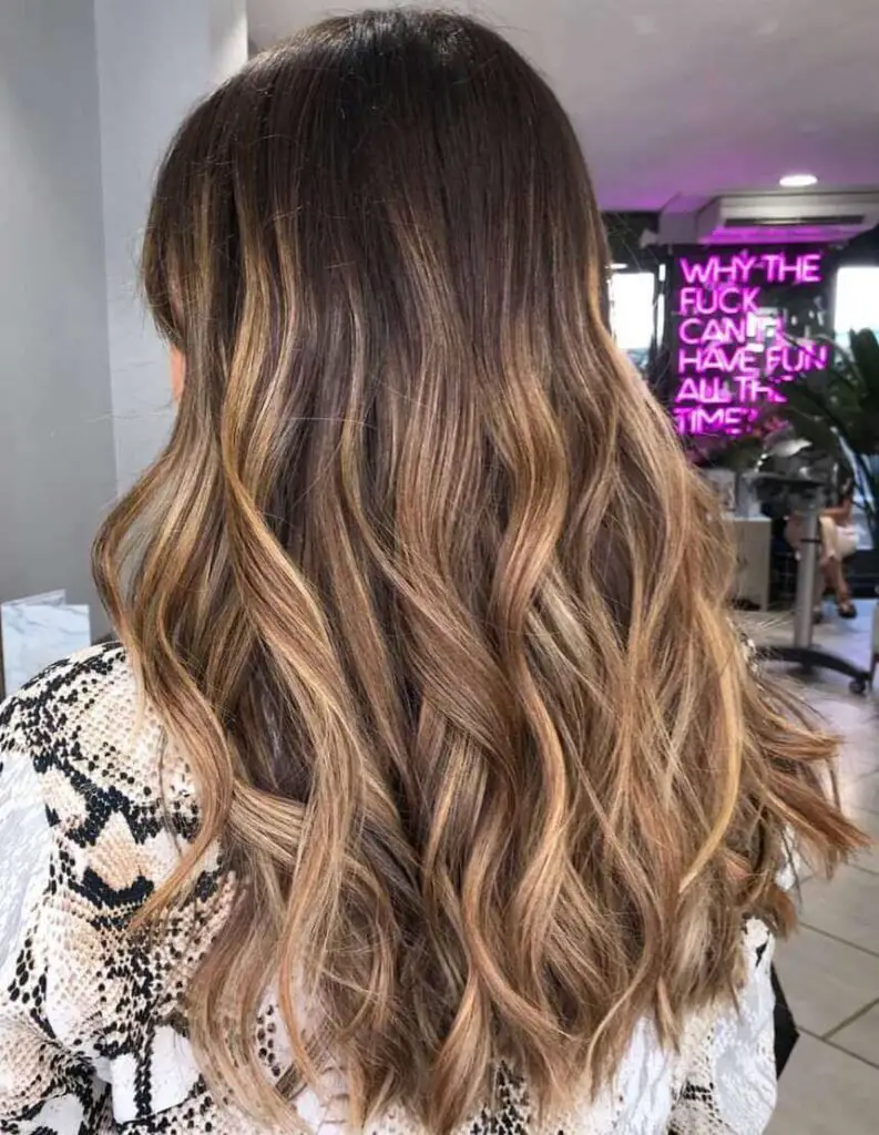 Mid-Back Dark Brown to Caramel and Blonde Blend Mid-Back Dark Brown to Caramel and Blonde Blend — Winter Ombre Hair