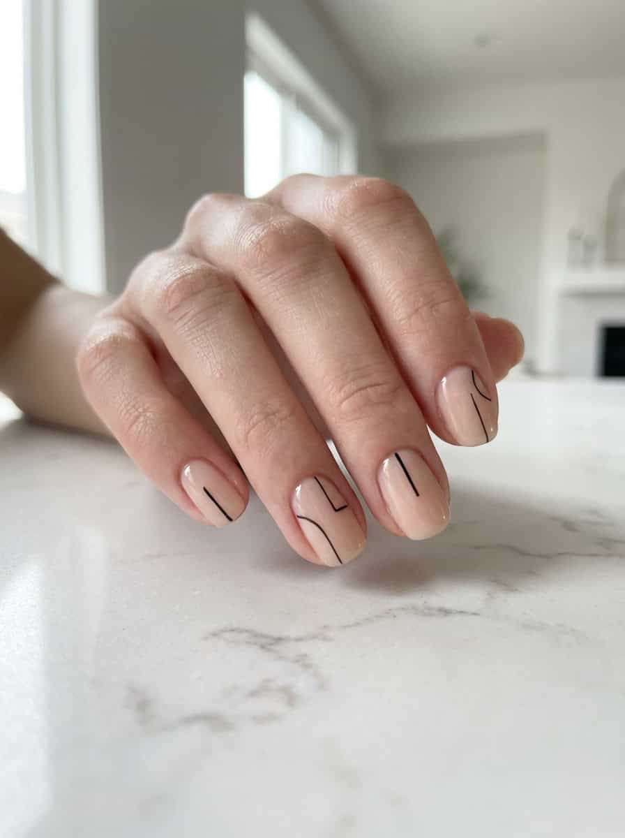 Pale Nude with Abstract Geometric Lines Pale Nude with Abstract Geometric Lines — Short Nail Designs