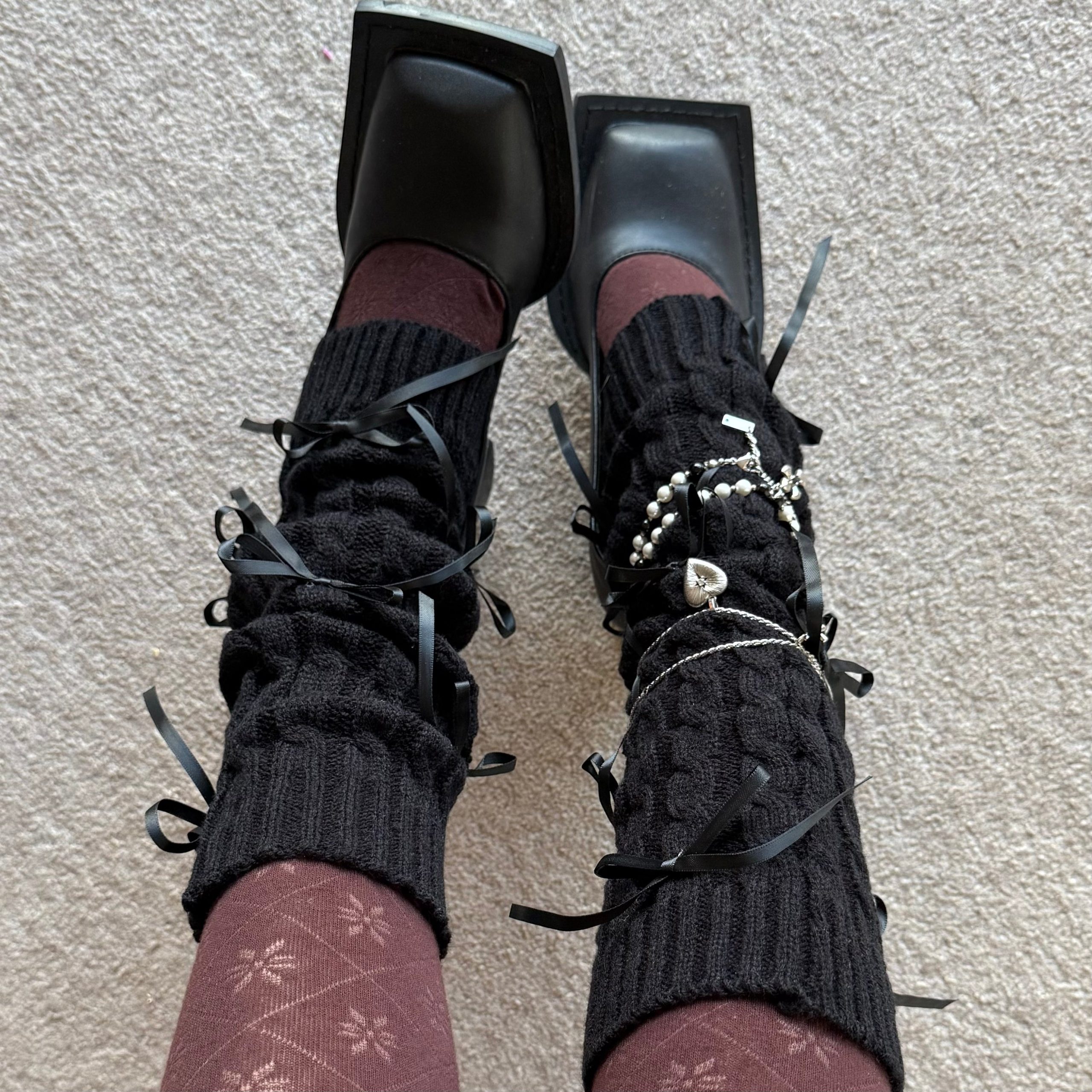 Cable-Knit Leg Warmers with Ribbon Details Cable-Knit Leg Warmers with Ribbon Details — Leg Warmers Outfits