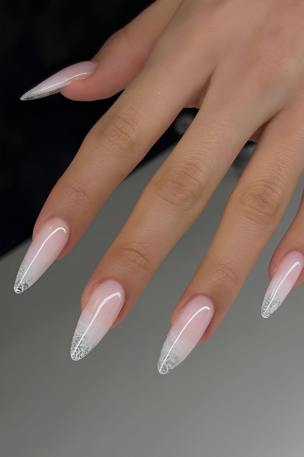 Glossy Romantic White Lace Stiletto Nails — Lace Nails