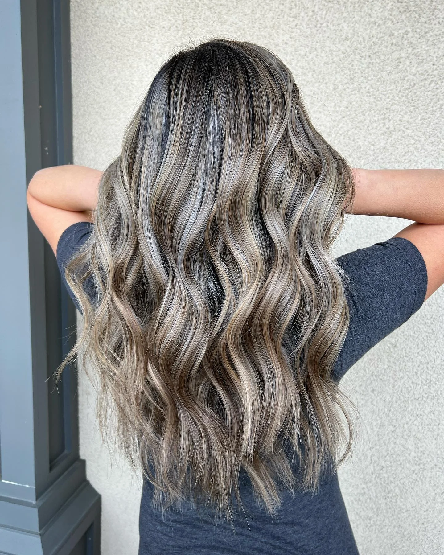 Ash Brown With Cool-Toned Highlights — A Back View Of Long — Deep Winter Hair Color