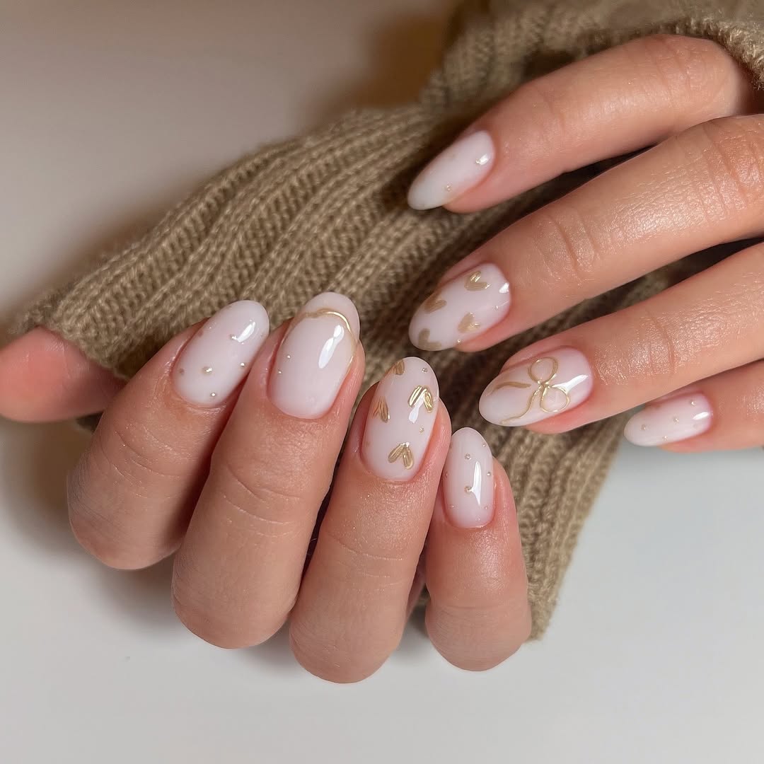 Milky White Gold Foil Accents Milky White Gold Foil Accents — Winter to Spring Transition Nails