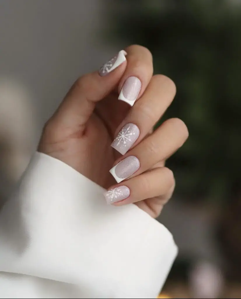 Shimmery Pink French Snowflake Shimmery Pink French Snowflake — Natural Winter Nails