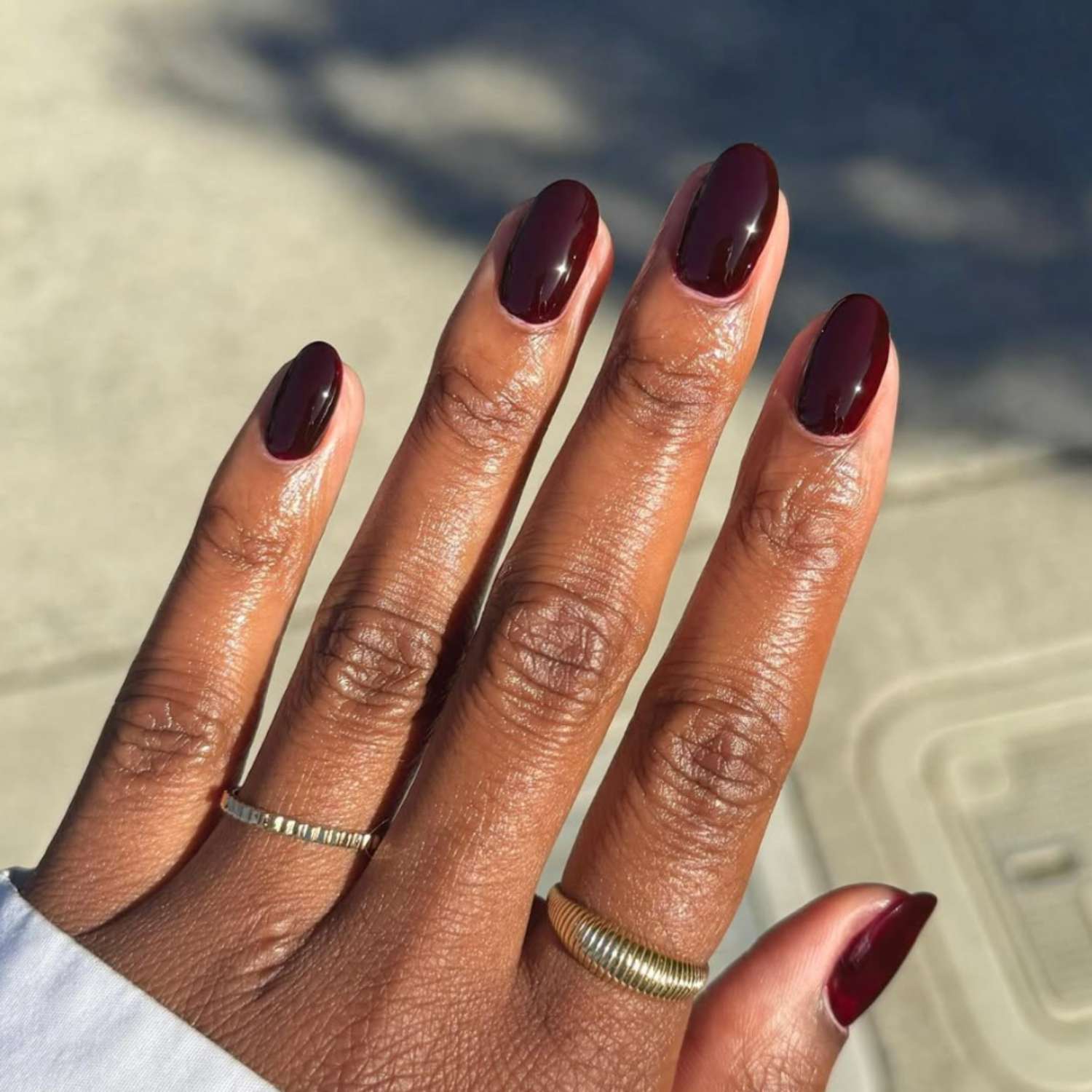 Deep Glossy Burgundy Oval Nails Deep Glossy Burgundy Oval Nails — Winter Nail Colors
