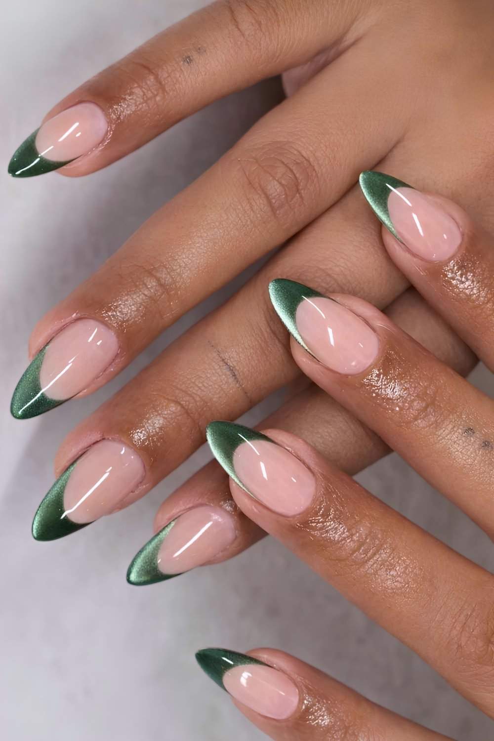 Metallic Green French Tip Stiletto Metallic Green French Tip Stiletto — Winter Green Nails