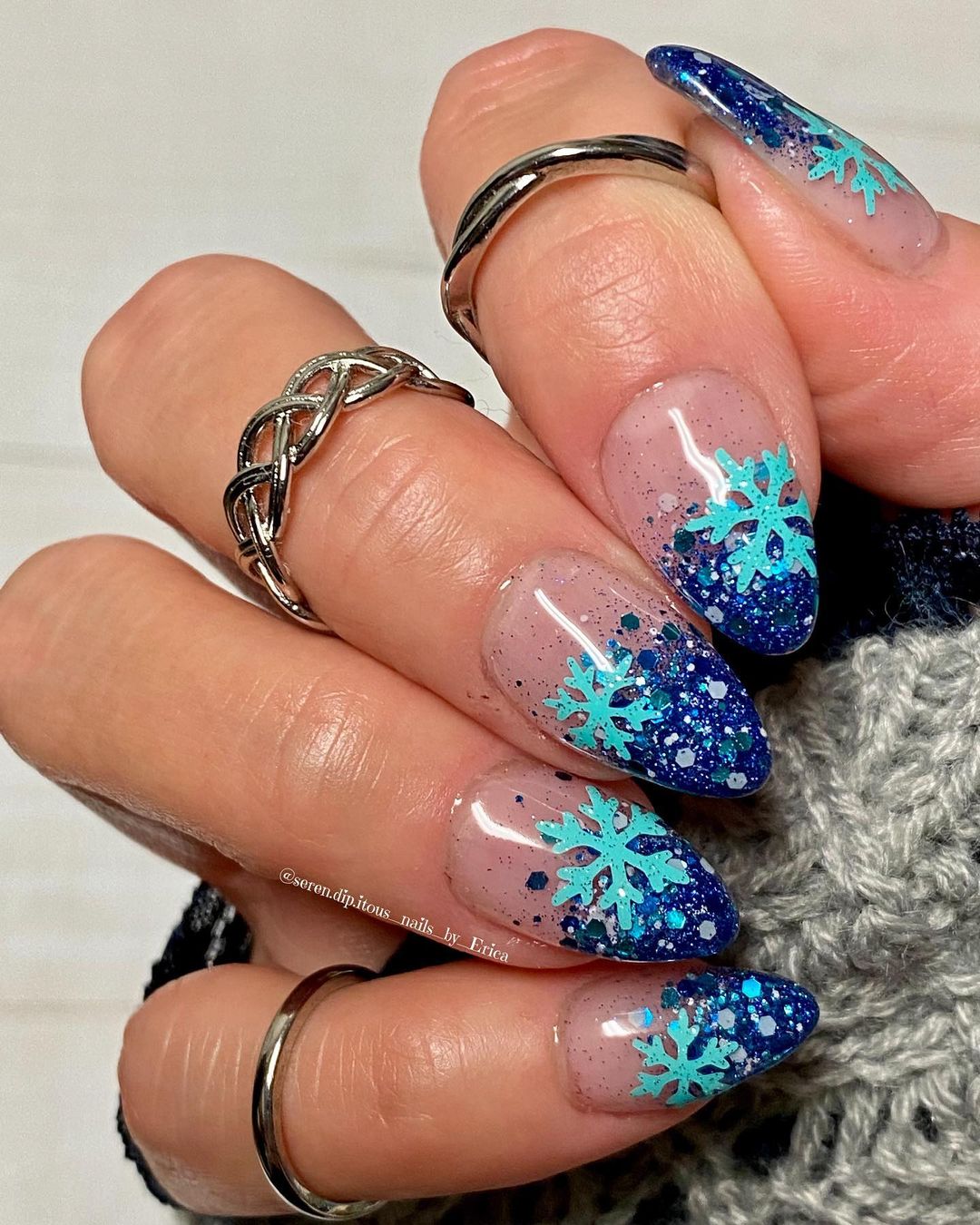 Turquoise Snowflake Glitter Tips Turquoise Snowflake Glitter Tips — Winter Wonderland Nails